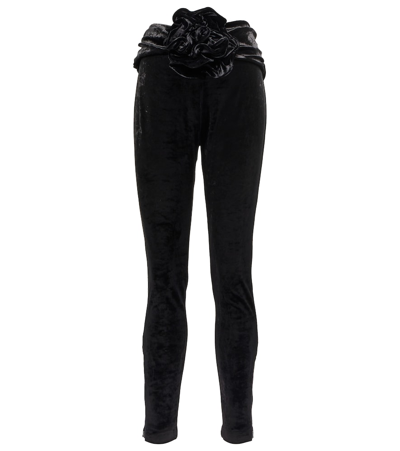 Magda Butrym Rose-embellished Velour Leggings In Black