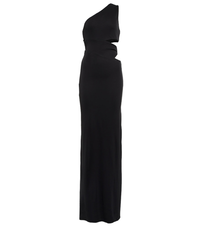 Shop Staud Letta One-shoulder Cutout Maxi Dress In Black