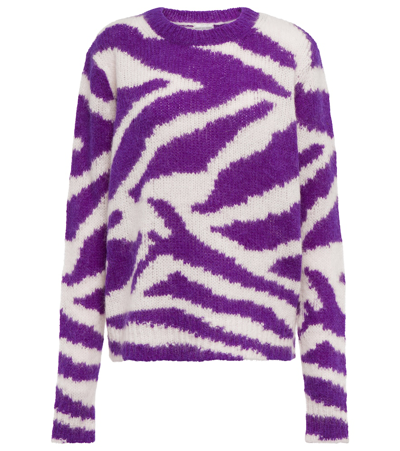 Shop Dries Van Noten Intarsia Wool-blend Sweater In Violet