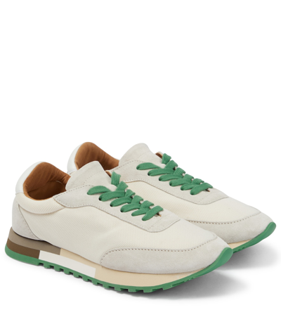 The Row Owen Color-block Mesh And Suede Sneakers In Ivory/green