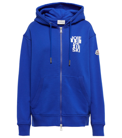 Shop Moncler Zipped Cotton Jersey Hoodie In Blue