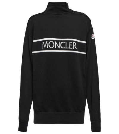 Shop Moncler Logo Turtleneck Sweater In Black