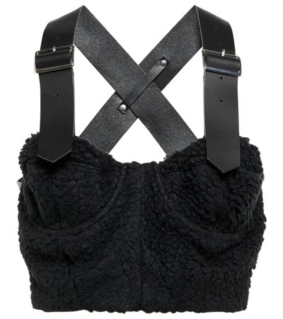 Shop Noir Kei Ninomiya Leather-trimmed Teddy Fleece Bustier In Black