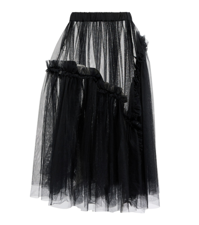 Shop Noir Kei Ninomiya Ruffle-trimmed Tulle Midi Skirt In Black