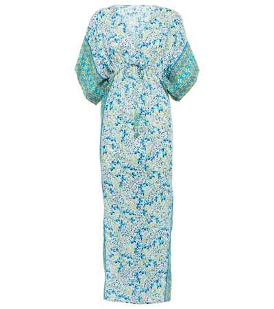 Shop Poupette St Barth Floral Maxi Dress In Blue Mini Jonquille