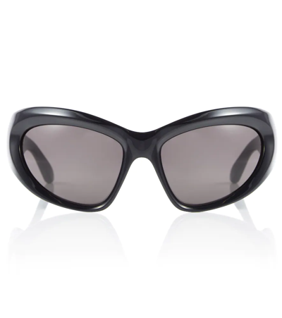 Shop Balenciaga Wrap Sunglasses In Black-black-grey