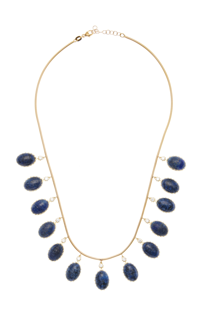 Shop Jenna Blake The Lapis And Diamond Fringe 18k Yellow Gold Necklace In Blue
