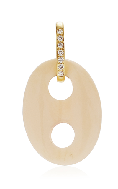 Shop Jenna Blake The Stone Mariener 18k Yellow Gold; Mother Of Pearl And Diamond Charm In Ivory