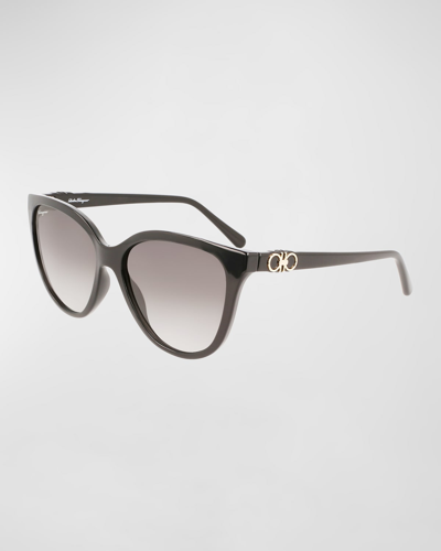Shop Ferragamo Gancini Injection Plastic Cat-eye Sunglasses In Black