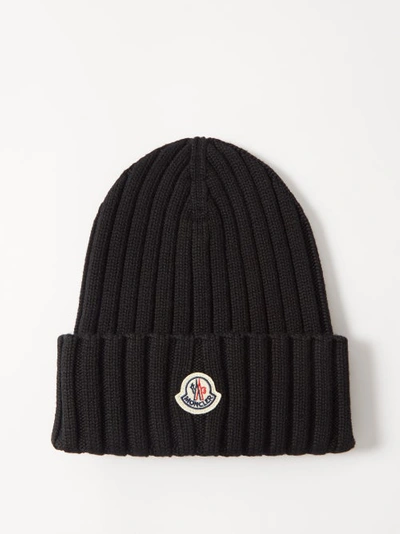 Moncler Logo-patch Ribbed-knit Beanie In Black | ModeSens