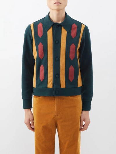 Rasta Faux Suede-trim Knit Cardigan In Dark Green