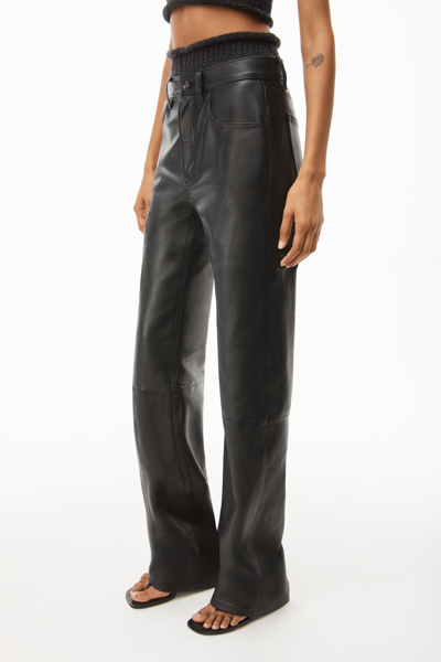 Shop Alexander Wang Mid Rise Stacked Pant In Moto Leather In Black