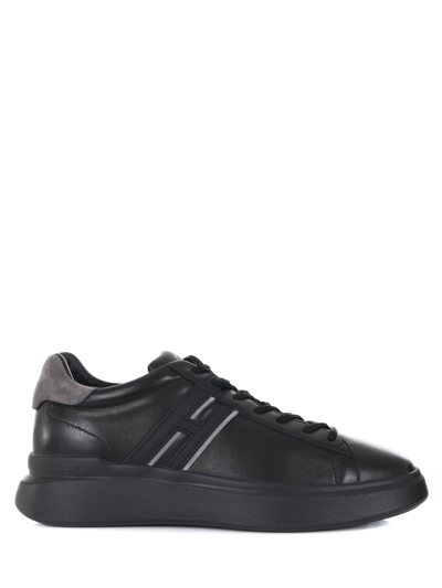 Shop Hogan "h580" Leather Sneakers In Nero