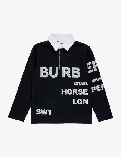 Shop Burberry Boys Black Kids Jessy Brand-print Cotton-jersey Polo Shirt 3-14 Years