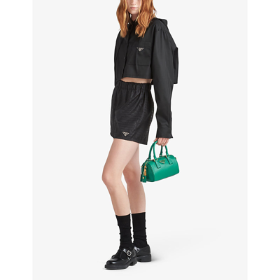 Shop Prada Womens Black Brand-print Elasticated-waist Recycled-nylon Shorts