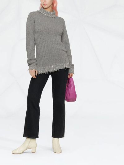 Shop Marni Raw-cut Edge High-neck Knitted Jumper In Grey