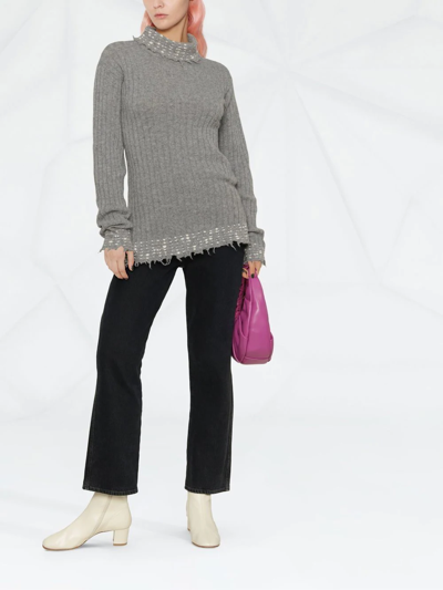 Marni Raw-cut Edge High Neck Long Sleeved Sweater In Grey