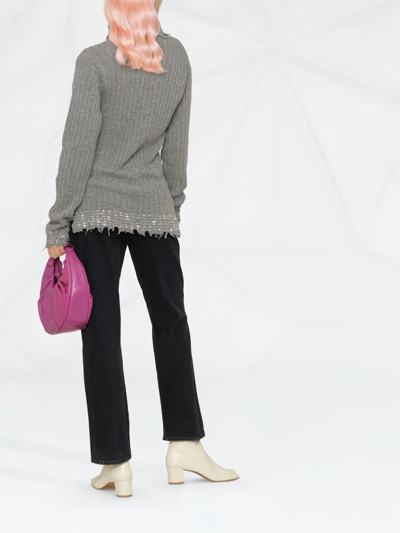 Marni Raw-cut Edge High Neck Long Sleeved Sweater In Grey