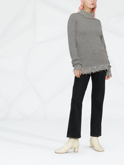 Marni Raw-cut Edge High Neck Long Sleeved Sweater In Grey