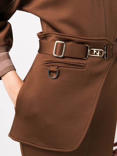 Shop Fendi Seam-detail Belted Jersey Midi Dress In Brown