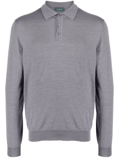 Shop Zanone Virgin Wool Blend Polo Shirt In Grey