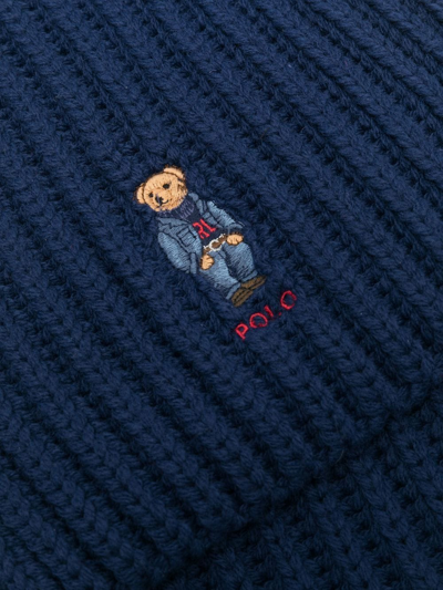 Shop Polo Ralph Lauren Polo Bear Motif Ribbed-knit Scarf In Blau
