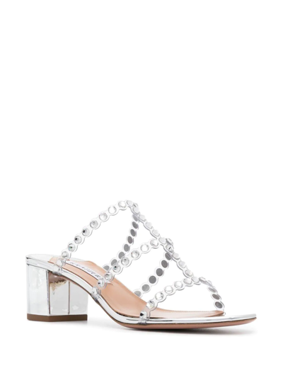 Shop Aquazzura Tequila 75mm Mule Sandals In Silber