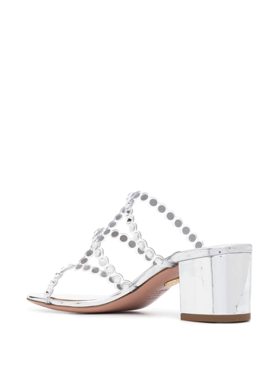 Shop Aquazzura Tequila 75mm Mule Sandals In Silber