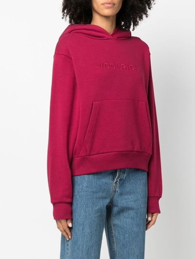 Shop Woolrich Logo-embroidered Fleece Hoodie In Rosa