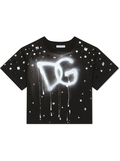 Shop Dolce & Gabbana Embellished Logo-print T-shirt In Black