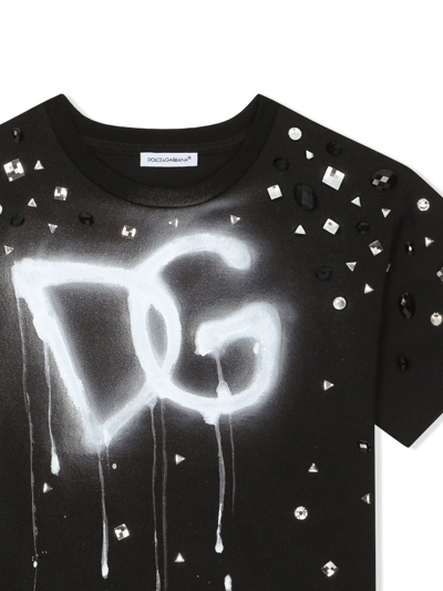 Shop Dolce & Gabbana Embellished Logo-print T-shirt In Black