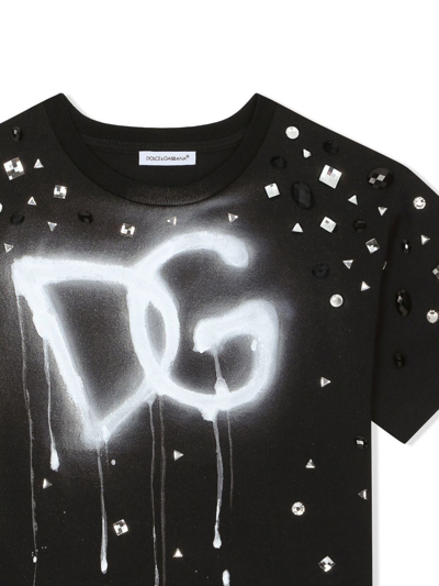 Dolce & Gabbana Embellished Logo-print T-shirt In Black