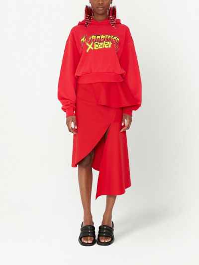 Shop Jw Anderson Run Hany Cropped Cotton Hoodie In Red
