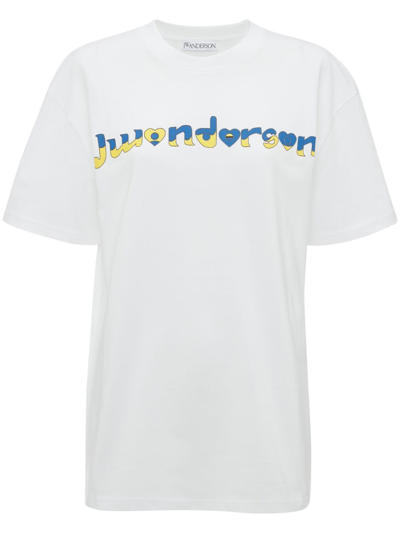 Shop Jw Anderson X Run Hany Logo-print T-shirt In Weiss