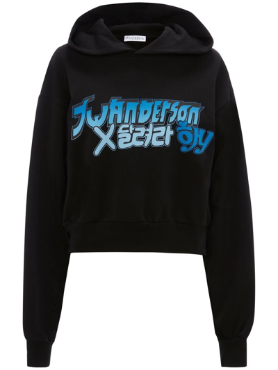 Shop Jw Anderson X Run Hany Printed Cropped Hoodie In Schwarz