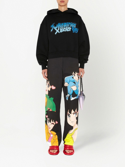 Shop Jw Anderson X Run Hany Printed Cropped Hoodie In Schwarz