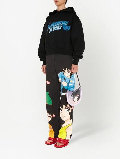 Shop Jw Anderson X Run Hany Printed Cropped Hoodie In Schwarz