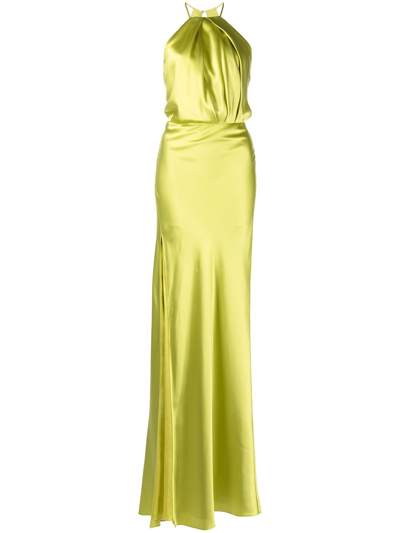 Shop Michelle Mason Pleat-detail Halterneck Dress In Green