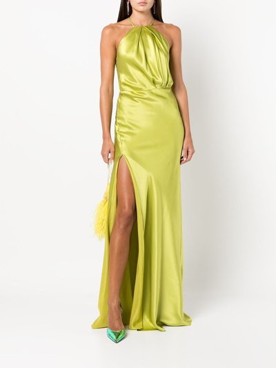 Shop Michelle Mason Pleat-detail Halterneck Dress In Green