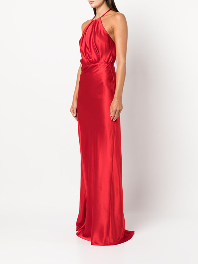 Shop Michelle Mason Pleat-detail Halterneck Gown In Red