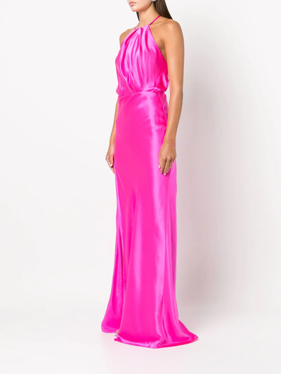 Shop Michelle Mason Pleat-detail Halterneck Gown In Pink