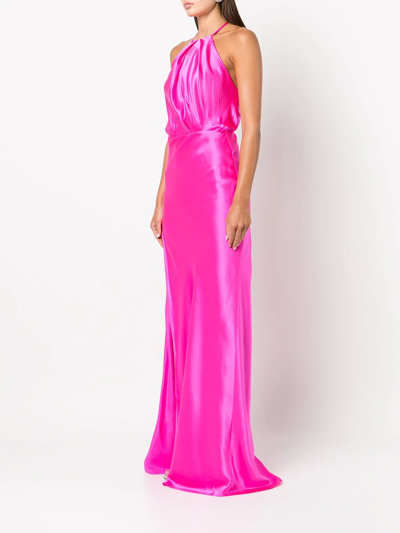 Michelle Mason Pleat-detail Halterneck Gown In Pink