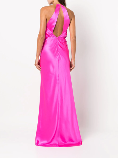 Shop Michelle Mason Pleat-detail Halterneck Gown In Pink