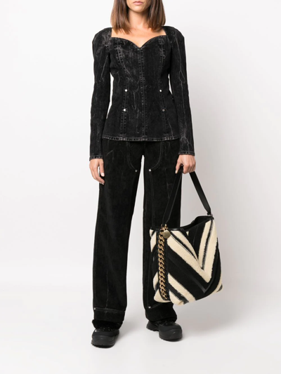 Shop Stella Mccartney Chevron-pattern Faux-fur Tote Bag In Schwarz