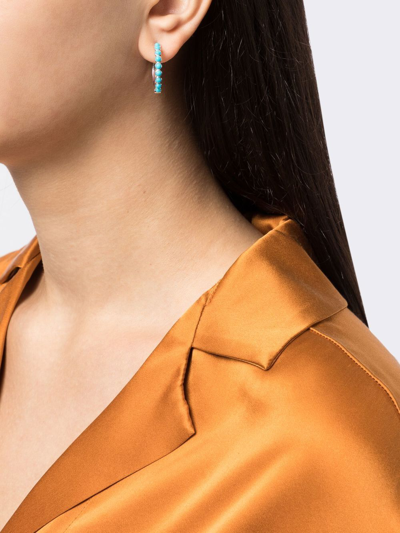 Dower & Hall Medium Azure Turquoise Huggie Hoops In Silver