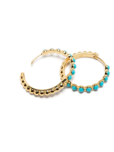 Shop Dower & Hall Medium Azure Turquoise Huggie Hoops In Gold