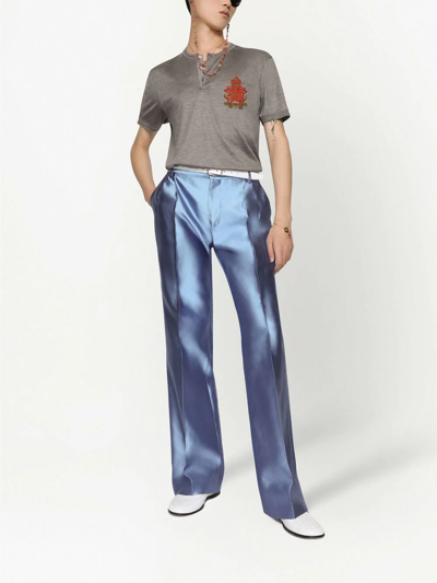 Shop Dolce & Gabbana Heraldic-patch Silk T-shirt In Grey