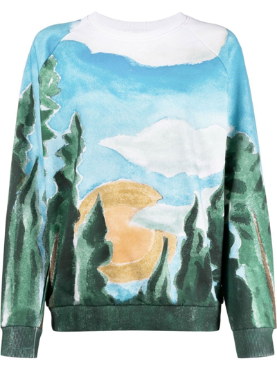 Shop Chloé True Forest-print Cotton Sweatshirt In Blue