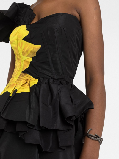 Shop Alexander Mcqueen Tiered One-shoulder Minidress In Black