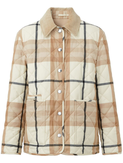 Shop Burberry Vintage Check Quilted Jacket In Nude